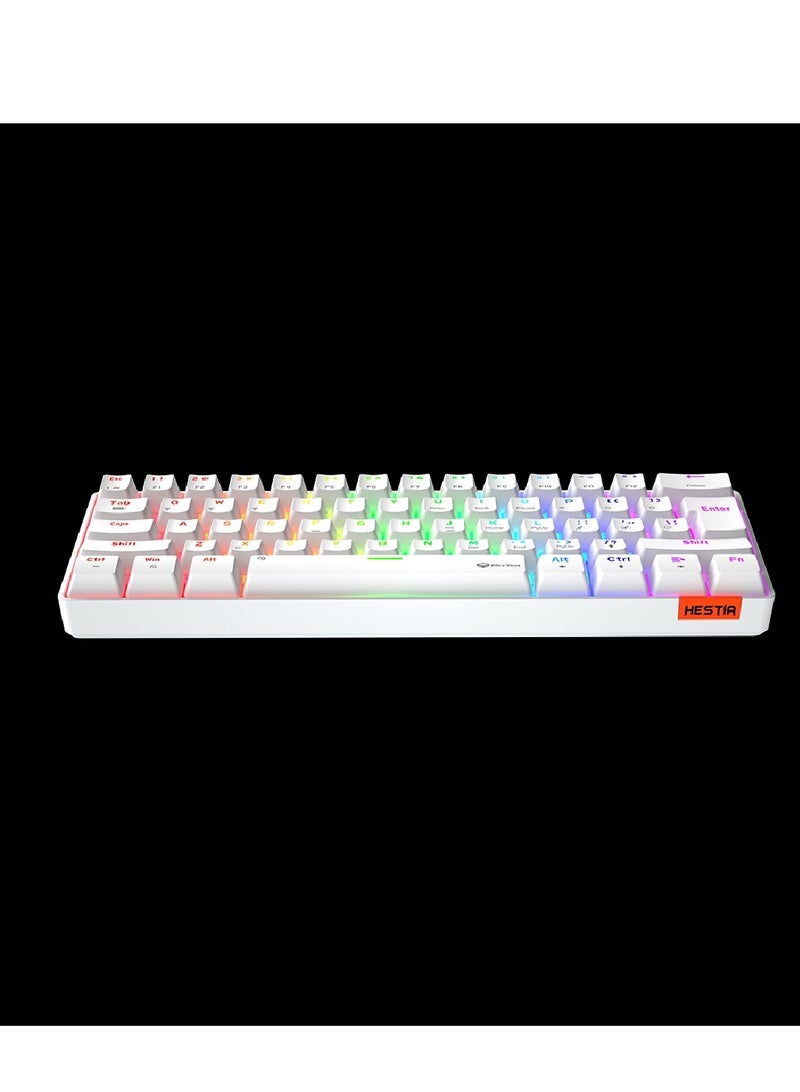 MT-MK005BT 60% Gaming Keyboard Wireless Keybroad 12 Multimedia Shortcuts Keys Bluetooth Keybroad With True Mechanical Fixed Shaft LED Backlight Brightness Adjustable Anti-Ghosting Mechanical Keyboard For Windows And Mac White