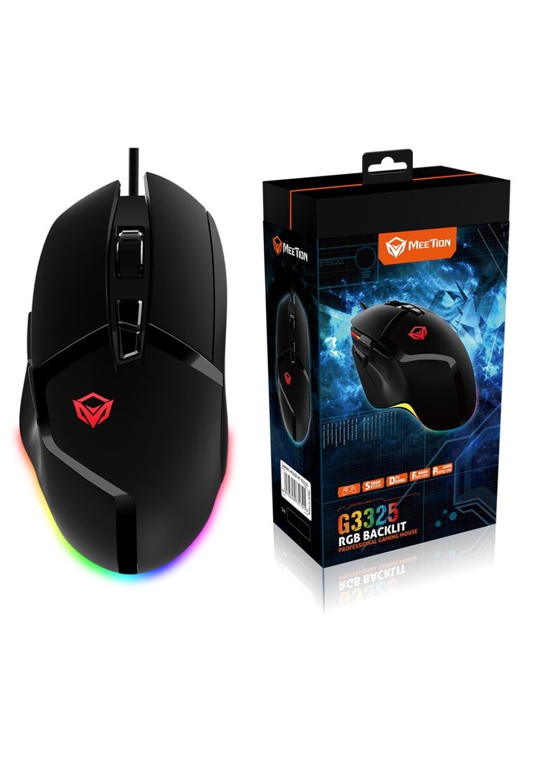 G3325 RGB Gaming Mouse 5000 DPI Laser Sensor Tracking Gaming Mouse Programmable Customized RGB Light Matte Soft-Touch Plastic Aluminum Alloy Footpad Gaming Mouse