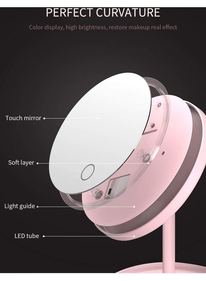 Rechargeable LED Light Vanity Cosmetic Mirror Pink 27cm