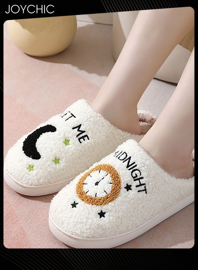 Meet Me at Midnight Bedroom Slippers for Women Men Couple Plush Fuzzy Cozy House Slippers Autumn and Winter Warm Indoor Outdoor Lightweight Soft Slides