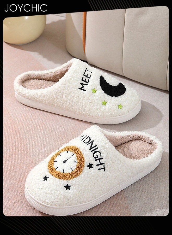 Meet Me at Midnight Bedroom Slippers for Women Men Couple Plush Fuzzy Cozy House Slippers Autumn and Winter Warm Indoor Outdoor Lightweight Soft Slides