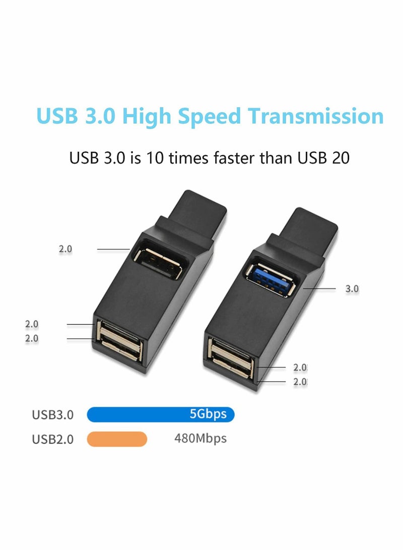 USB 3.0 Hub, 3-Port High-Speed Splitter for Laptops, USB Drives, External Hard Drives, Keyboards, Mice, Printers, Compatible with All USB Devices, Ideal for On-the-Go Use