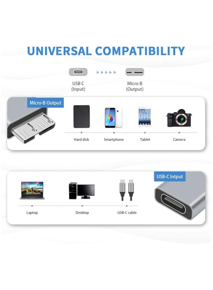 USB C to Micro B Adapter, Type C to Micro B Cable Adapter, 2Pack Micro B to USB C 3.1 Gen2 Adapter for Hard Drive Cable, USB C Hard Drive Cable Adapter for USB 3.0 External Portable SSD HDD