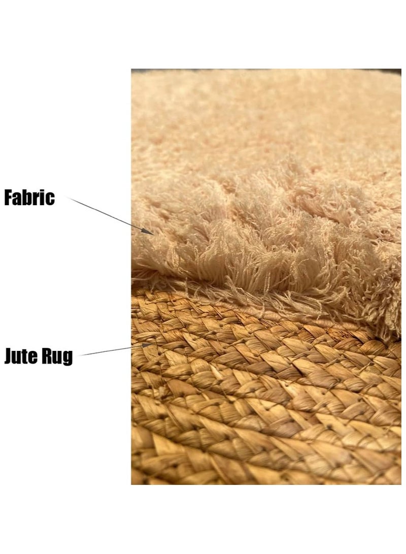 Round Jute Rug Carpet Floor Mate with Febric Furr Area Rug Carpet