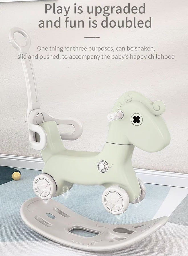 Children Ride On Animal Toy With Backrest Push Rod Indoor Plastic Rocking Horse For Kids