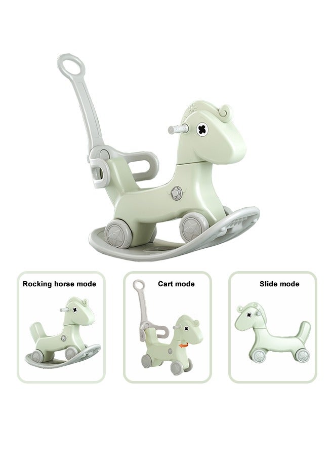 3 In 1 Rocking Horse Balance Bike Ride Toy For Toddler 1-6 Baby Rocker Toy With Push Handle