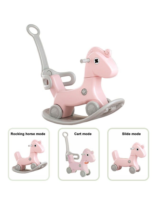 Three In One Multi Functional Children Ride On Animal Toy With Backrest Push Rod Rocking Horse For Kids And Toddlers