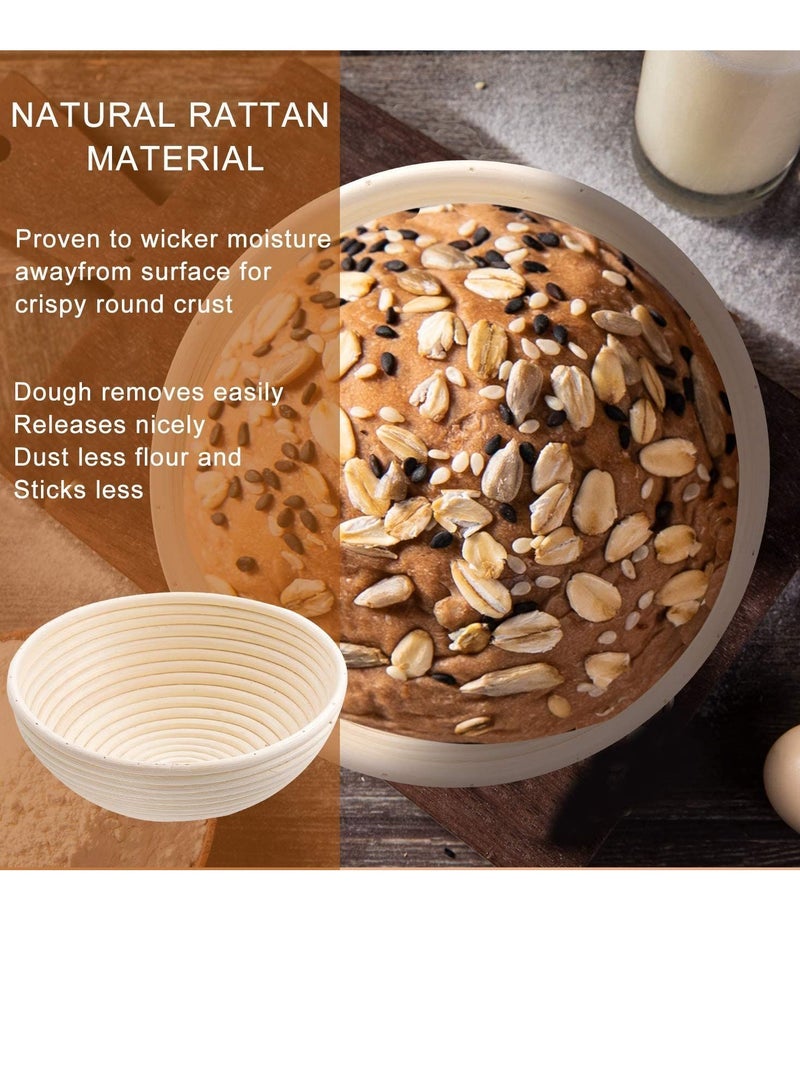 Bread Proofing Basket Round Sourdough Proofing Basket Bread Proofing Bowls for Rising and Baking Dough Proofing Rising Rattan Basket and Linen Liner Cloth for Home Bakers 23*8CM