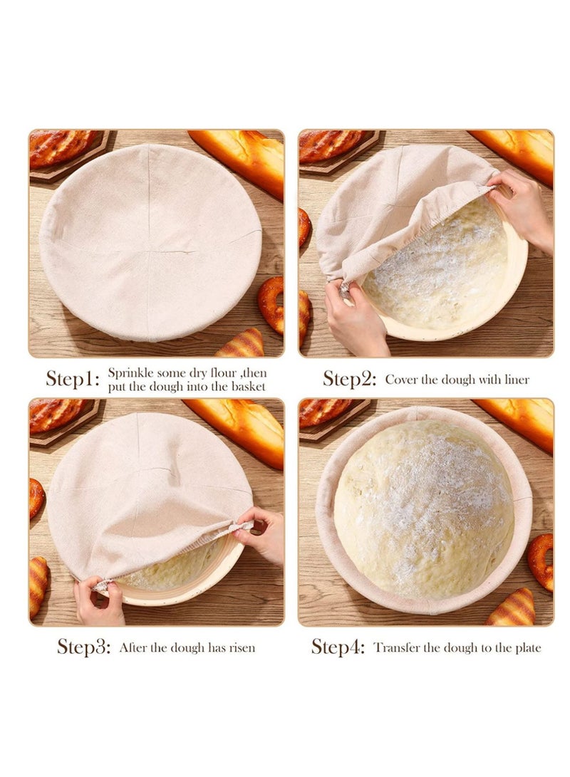 Bread Proofing Basket Round Sourdough Proofing Basket Bread Proofing Bowls for Rising and Baking Dough Proofing Rising Rattan Basket and Linen Liner Cloth for Home Bakers 23*8CM