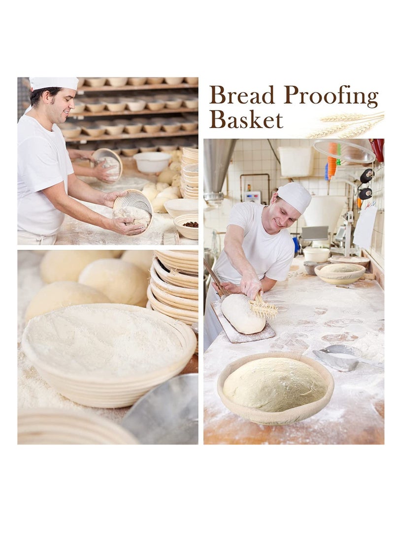 Bread Proofing Basket Round Sourdough Proofing Basket Bread Proofing Bowls for Rising and Baking Dough Proofing Rising Rattan Basket and Linen Liner Cloth for Home Bakers 23*8CM