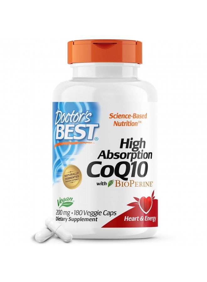 Doctor's Best High Absorption CoQ10 with BioPerine, Non-GMO, Gluten & Soy Free, Naturally Fermented, Vegan, Heart Health and Energy Production, 200 mg, 180 Count