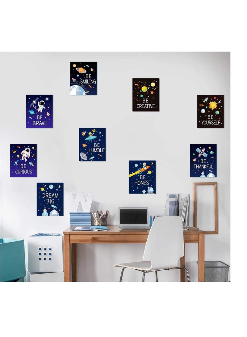 Outer Space Wall Art Decor Posters, Astronaut Canvas Wall Prints Solar System Planet Unframed Poster for Kids Nursery Bedroom Space Posters Decor, 8 x 10 Inch (9 Pcs)