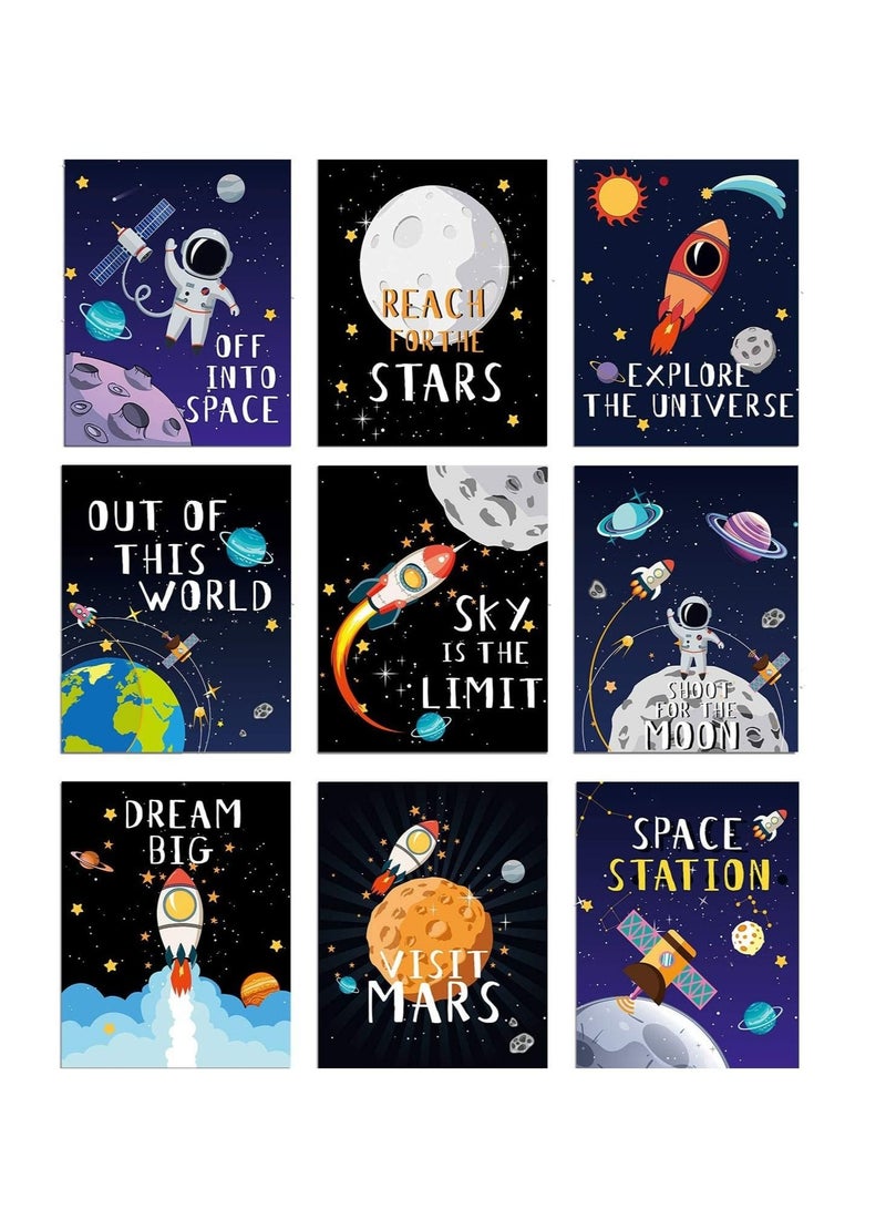 Outer Space Wall Art Decor Posters, Astronaut Canvas Wall Prints Solar System Planet Unframed Poster for Kids Nursery Bedroom Space Posters Decor, 8 x 10 Inch (9 Pcs)