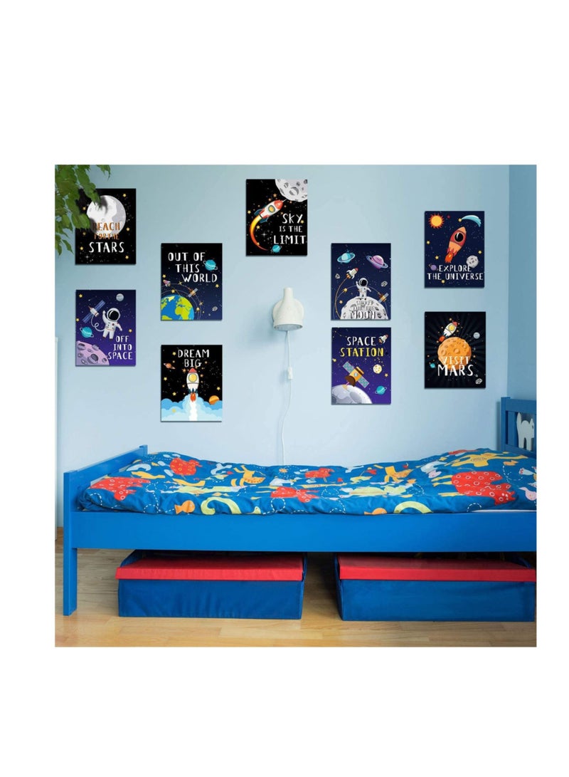 Outer Space Wall Art Decor Posters, Astronaut Canvas Wall Prints Solar System Planet Unframed Poster for Kids Nursery Bedroom Space Posters Decor, 8 x 10 Inch (9 Pcs)