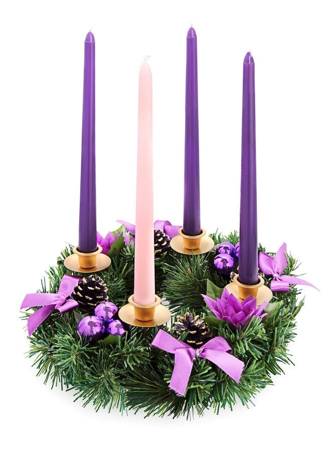 Elite Holiday Products Elite Products Advent Candle Set. Made in The USA Self Fitting End. Premium Hand Dipped Candles  Dripless  4 Pack - 3 Purple  2 Pink