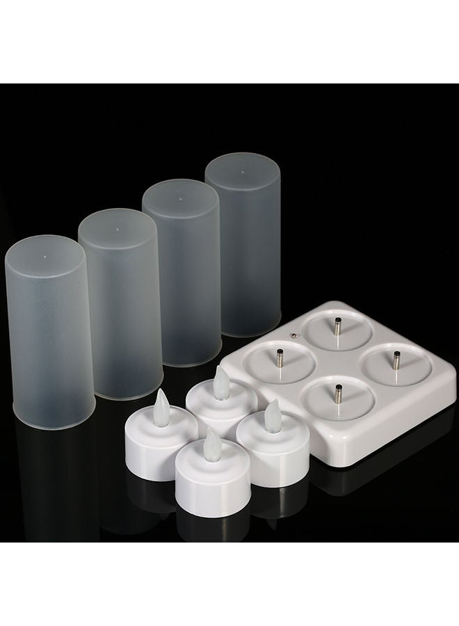 4 Piece Rechargeable LED Candles Lights With Remote Control Frosted Cups White 0.34kg