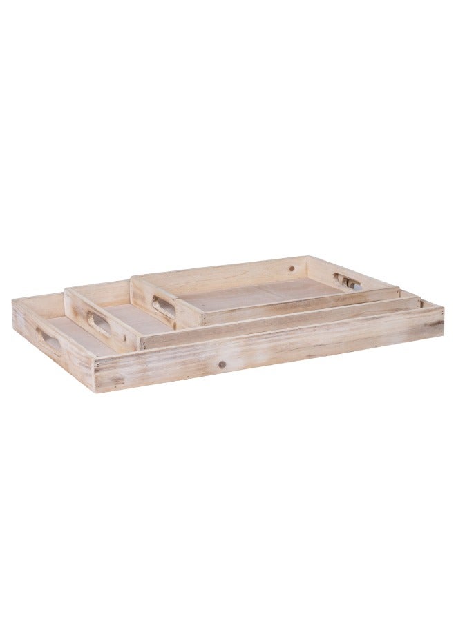 Set of 3 Wooden Trays - Sizes: 46x30xH4, 38x26xH4, 28x22xH4cm - Decorative & Functional