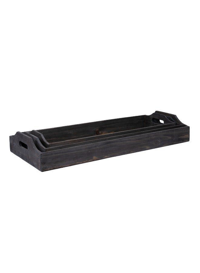 Set of 3 Wooden Trays - Sizes: 62x28xH9, 59x24xH8.5, 55x20xH8cm - Home & Kitchen Décor