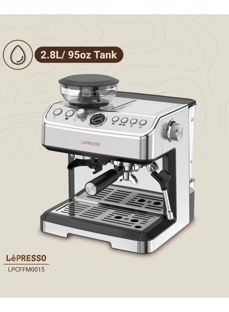 Advanced Espresso Coffee Machine with Bean Grinder Coffee Maker / 20 Bar Pressure Coffee Maker / Cup Warmer / Milk Steamer / Multiple Brewing Coffee Machine - Silver