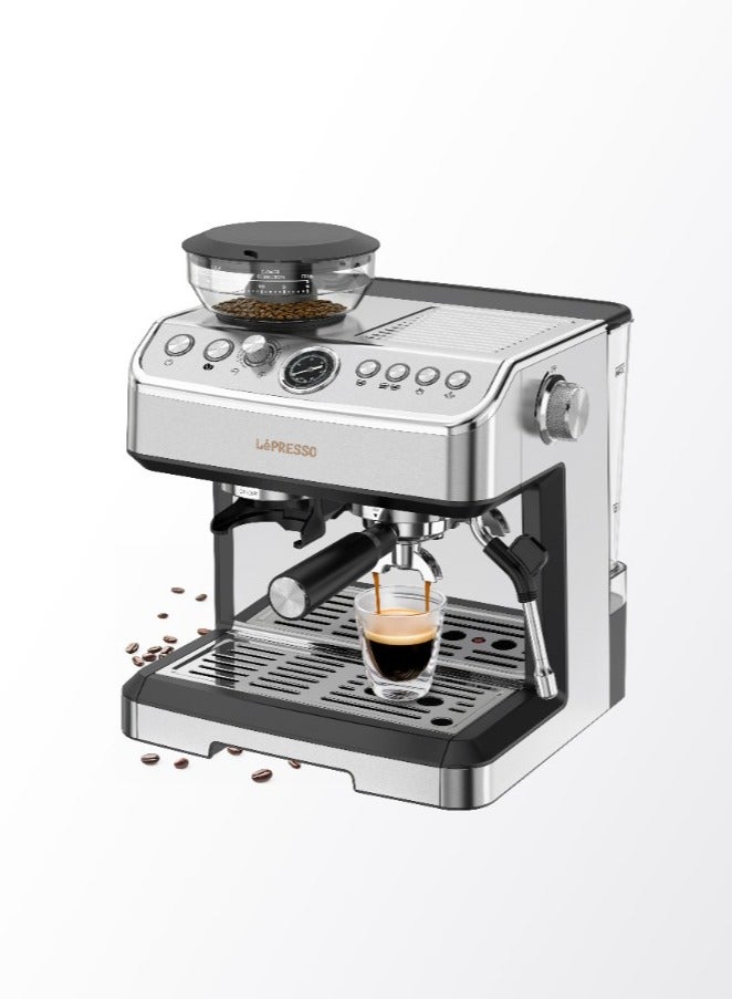 Advanced Espresso Coffee Machine with Bean Grinder Coffee Maker / 20 Bar Pressure Coffee Maker / Cup Warmer / Milk Steamer / Multiple Brewing Coffee Machine - Silver