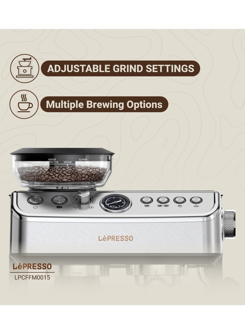 Advanced Espresso Coffee Machine with Bean Grinder Coffee Maker / 20 Bar Pressure Coffee Maker / Cup Warmer / Milk Steamer / Multiple Brewing Coffee Machine - Silver