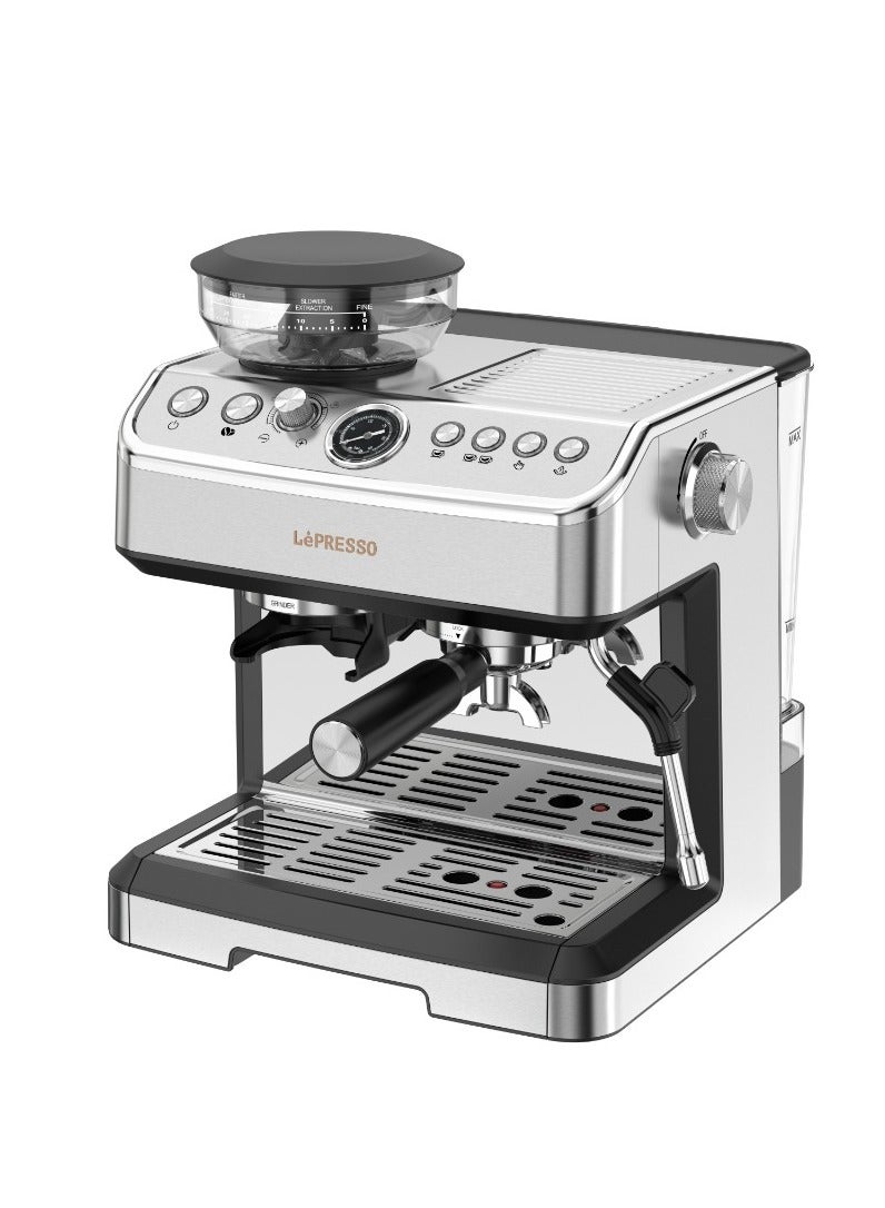 Advanced Espresso Coffee Machine with Bean Grinder Coffee Maker / 20 Bar Pressure Coffee Maker / Cup Warmer / Milk Steamer / Multiple Brewing Coffee Machine - Silver