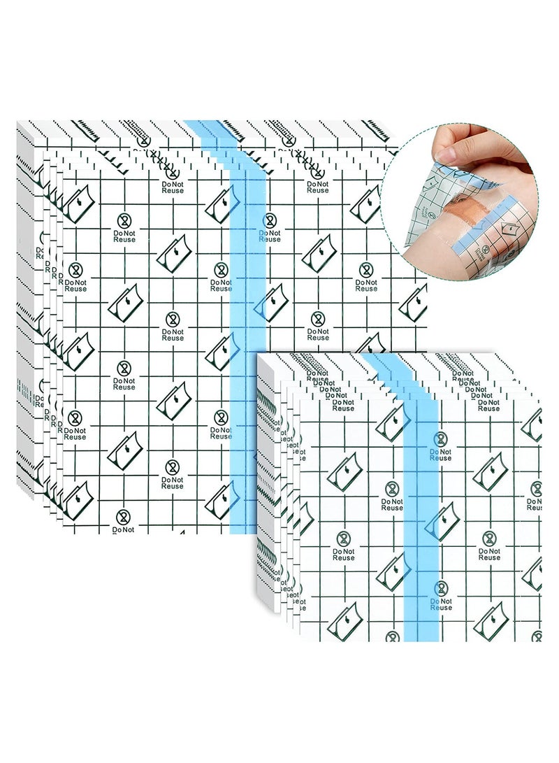 50 Waterproof Adhesive Bandages for Tattoos - 50 Pieces Transparent Stretch Film, Clear Tattoo Protection (4 x 4 Inch, 6 x 6 Inch)