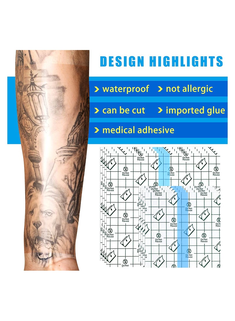 50 Waterproof Adhesive Bandages for Tattoos - 50 Pieces Transparent Stretch Film, Clear Tattoo Protection (4 x 4 Inch, 6 x 6 Inch)