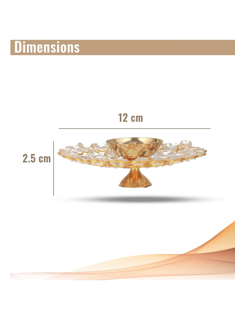 4 pcs Crystal Floral Shape Diya for Pooja and Home Decorations | Crystal Akhand Diya | Indian Puja Oil Lamp for Home Decor | Return Gifts | Diwali Decorations for Home, Indian Décor