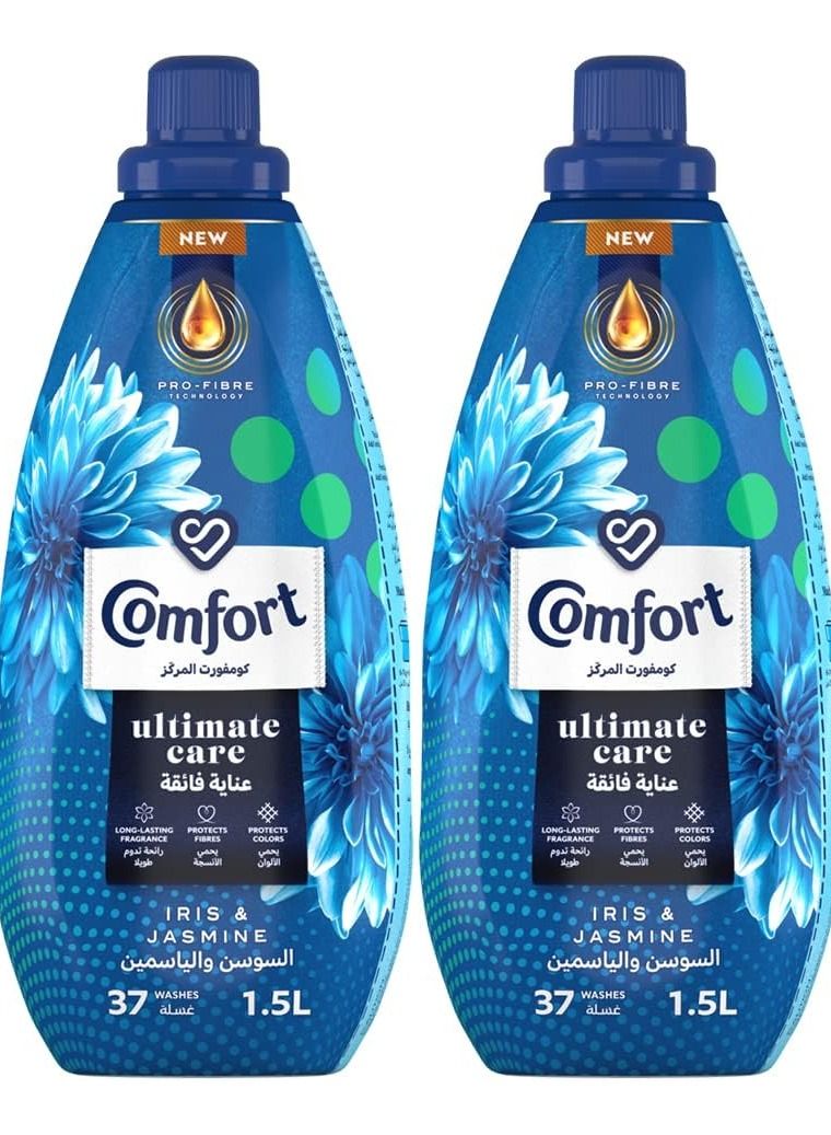 Comfort Ultimate Care, Concentrated Fabric Softener, for Long-Lasting Fragrance, Iris and Jasmine, Complete Clothes Protection, 1500ml (Pack of 2)