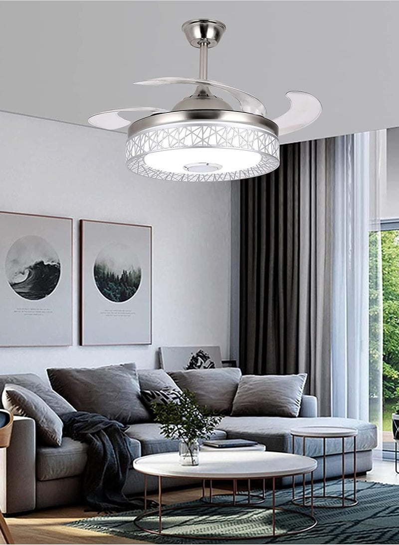 Ceiling Fan 42 inch with LED Light and Remote Control Kit | Modern Blade Noiseless copper Motor, Dimming and Color Temperature Adjustment, 3-speed, three color adjustable (Silver)