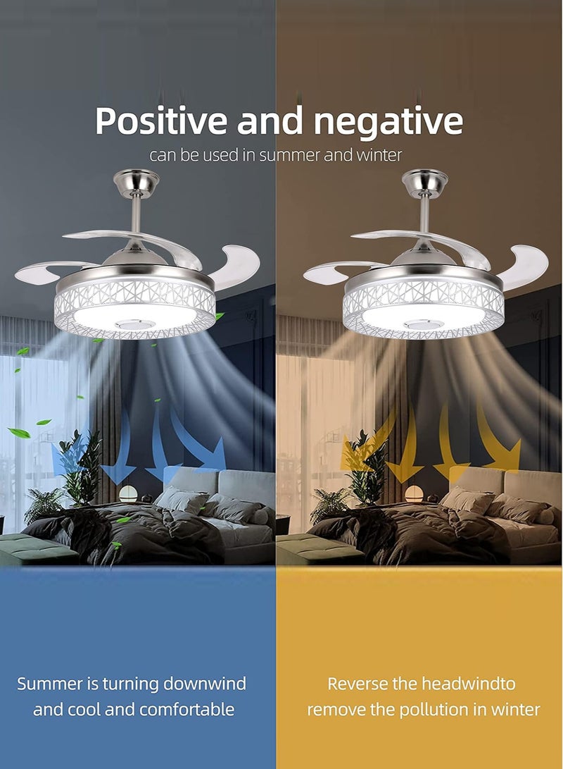 Ceiling Fan 42 inch with LED Light and Remote Control Kit | Modern Blade Noiseless copper Motor, Dimming and Color Temperature Adjustment, 3-speed, three color adjustable (Silver)