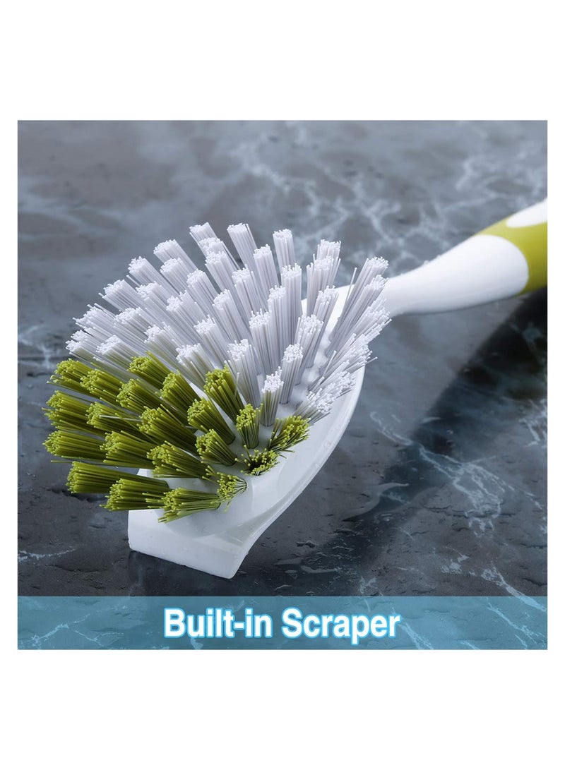 3-Piece Multi-Purpose Dish Brush Set for Kitchen & Bathroom Cleaning - Effective Scrub Brushes for Sinks, Pots, Pans, Showers, Tiles & Tubs in Yellow-Green
