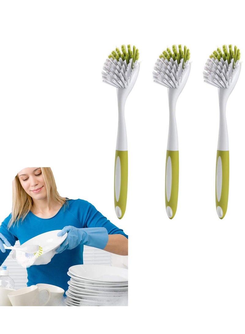 3-Piece Multi-Purpose Dish Brush Set for Kitchen & Bathroom Cleaning - Effective Scrub Brushes for Sinks, Pots, Pans, Showers, Tiles & Tubs in Yellow-Green