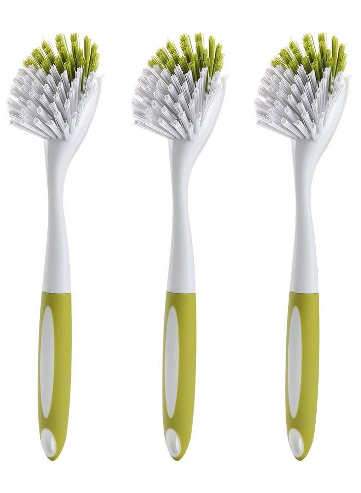3-Piece Multi-Purpose Dish Brush Set for Kitchen & Bathroom Cleaning - Effective Scrub Brushes for Sinks, Pots, Pans, Showers, Tiles & Tubs in Yellow-Green