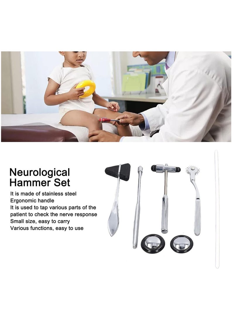 5PCS Multifunctional Neurological Hammer Set with Ergonomic Handle, Stainless Steel