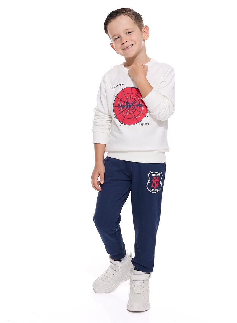 Boys' 2-Piece Sweatshirt and  Jogger Set (2 -8 yrs)  Off White-Navy