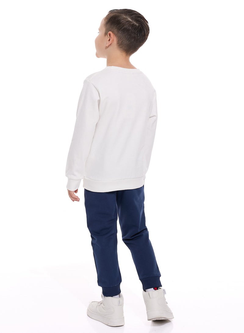 Boys' 2-Piece Sweatshirt and  Jogger Set (2 -8 yrs)  Off White-Navy