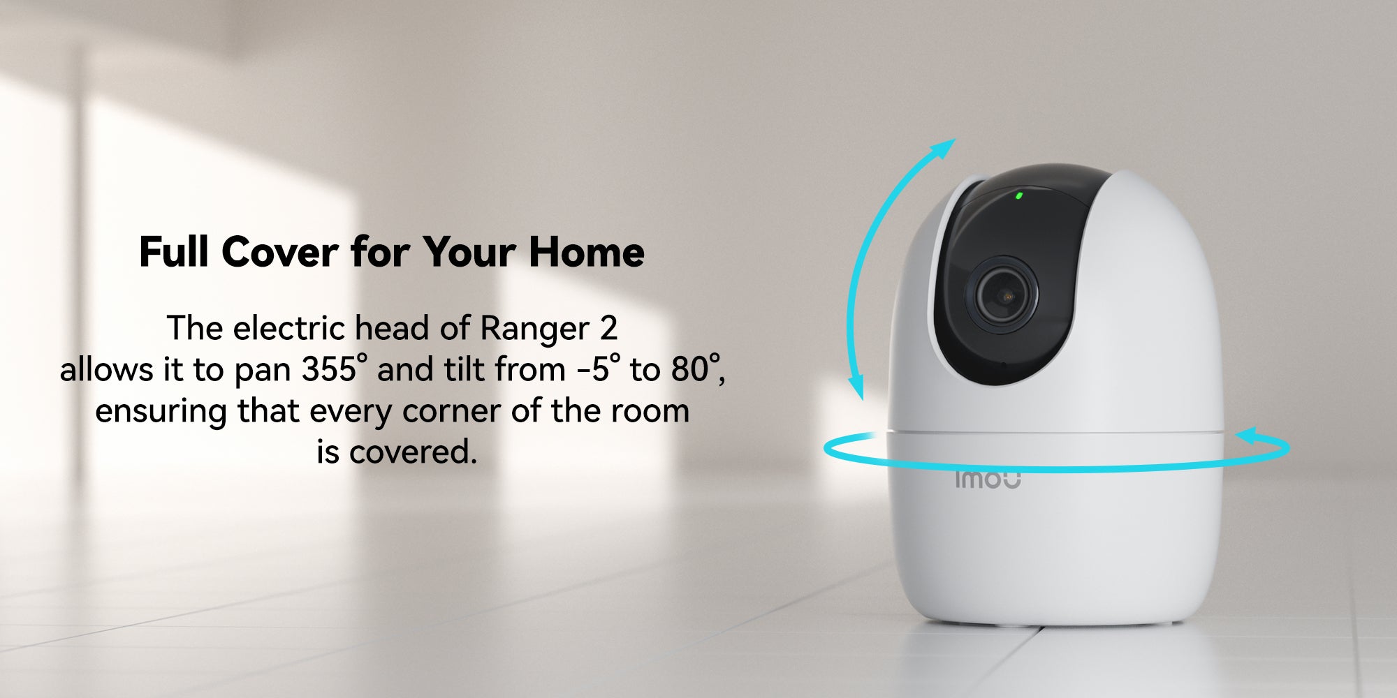 Ranger 2 Indoor WiFi 2K Live Cam, 8x Digital Zoom, Motorized Pan and Tilt with 360° Coverage View, Accurate Human and Pet Detection, Smart Night Vision (Up to 10m), Privacy Mode, Smart Tracking, Two-Way Talk, MicroSD Slot (up to 256 GB)