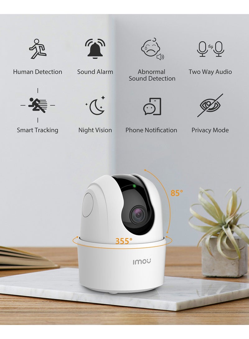 Ranger 2C Indoor WiFi Camera Full HD 1080P, 355° Pan & 85° Tilt with 360° Coverage View, Smart IR Night Vision (Up to 10m), Accurate Human and Pet Detection, Built-in Siren, Privacy Mode, Smart Tracking, Two-Way Talk, MicroSD Slot (up to 512 GB)