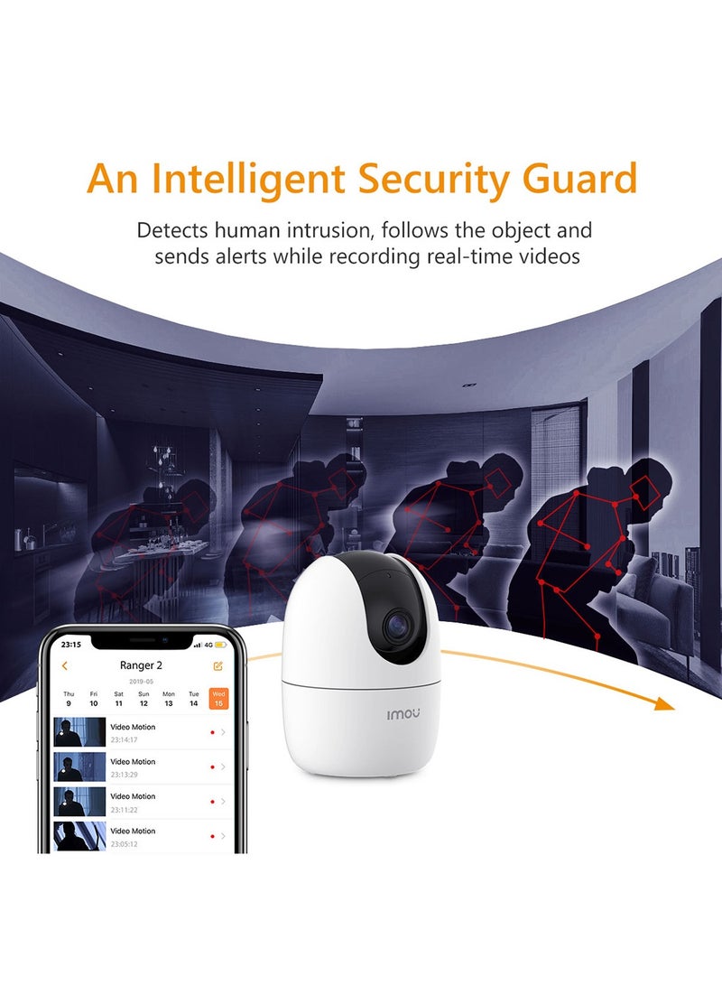 Ranger 2 Indoor WiFi 5MP QHD Live Cam, 8x Digital Zoom, Motorized Pan and Tilt with 360° Coverage View, Accurate Human and Pet Detection, Smart Night Vision (Up to 10m), Privacy Mode, Smart Tracking, Two-Way Talk, MicroSD Slot (up to 256 GB)