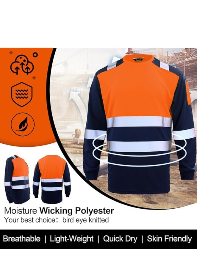 Round Neck Long Sleeve T Shirt Hi Vis Work Safety Fluorescent T Shirts