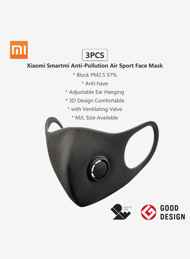 3 Pieces Of Smartmi Anti-Pollution Air Sport Face Mask Black 20.00x2.00x5.00cm