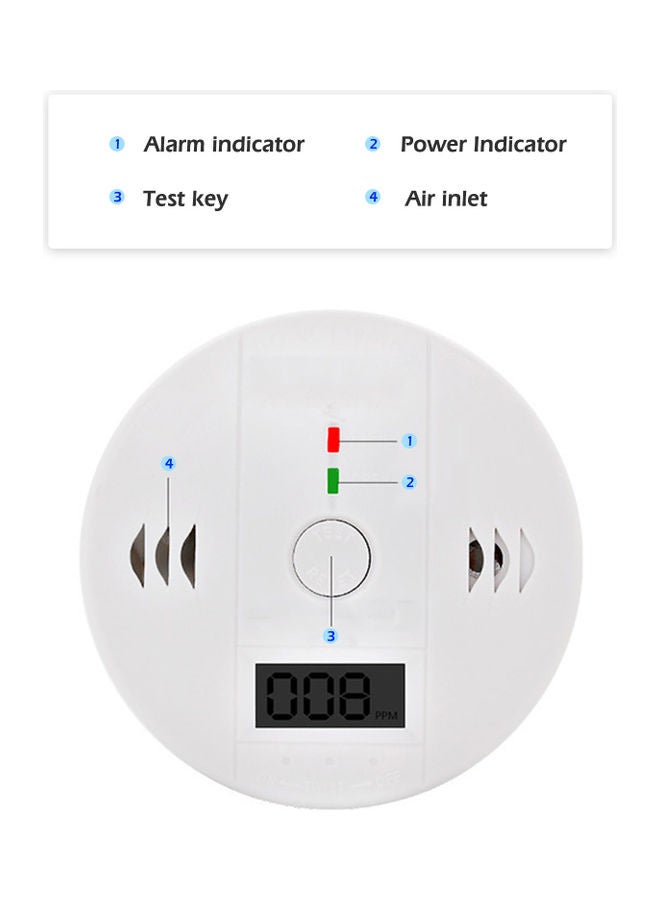 Carbon Monoxide and Alarm Sensor CO Detector White