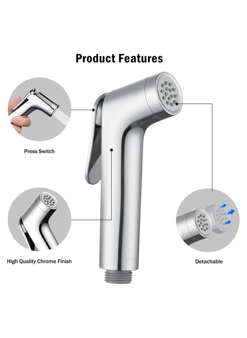 Shattaf Set, Bidet Sprayer for Toilet with 47inches Stainless Steel Bidet Hose, Wall Mounted Handheld Bathroom Spray for Personal Hygiene, Chrome