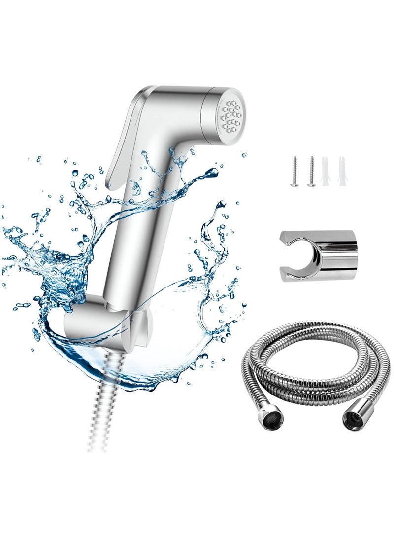 Shattaf Set, Bidet Sprayer for Toilet with 47inches Stainless Steel Bidet Hose, Wall Mounted Handheld Bathroom Spray for Personal Hygiene, Chrome