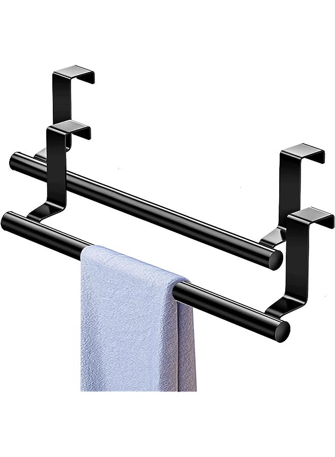 Steel Over Door Towel Rack Bar Holders for Universal Fit on Over Cabinet Cupboard Doors 9 Inch Storage Organizer for Universal Fit on Kitchen Bathroom Over Cabinet Cupboard (2 pack)