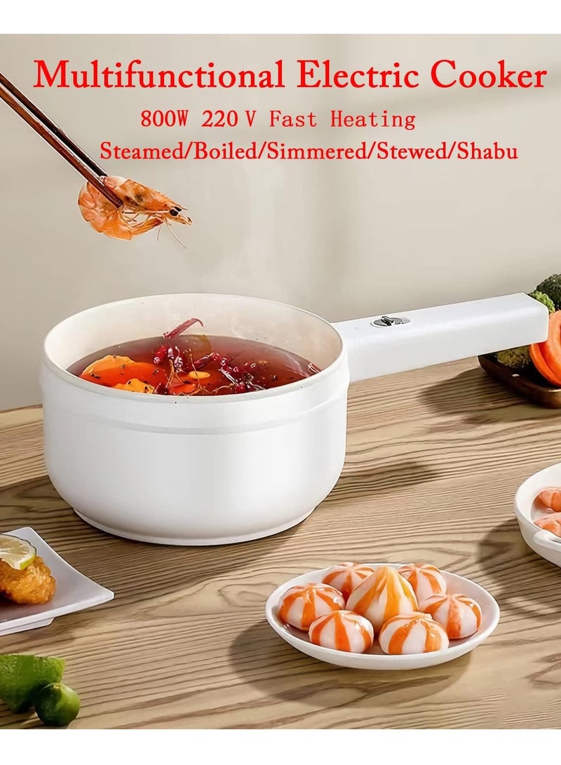 Electric Hot Pot with Steamer and Temperature Control Non-Stick Electric Skillet Frying Pan Multi-functional Mini Portable Pot for Steak Fried Rice Noodles Ramen Oatmeal and Soup 1.5L