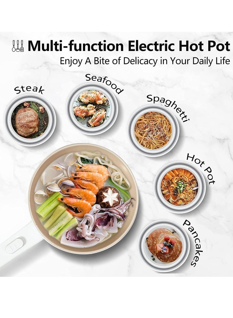 Electric Hot Pot with Steamer and Temperature Control Non-Stick Electric Skillet Frying Pan Multi-functional Mini Portable Pot for Steak Fried Rice Noodles Ramen Oatmeal and Soup 1.5L