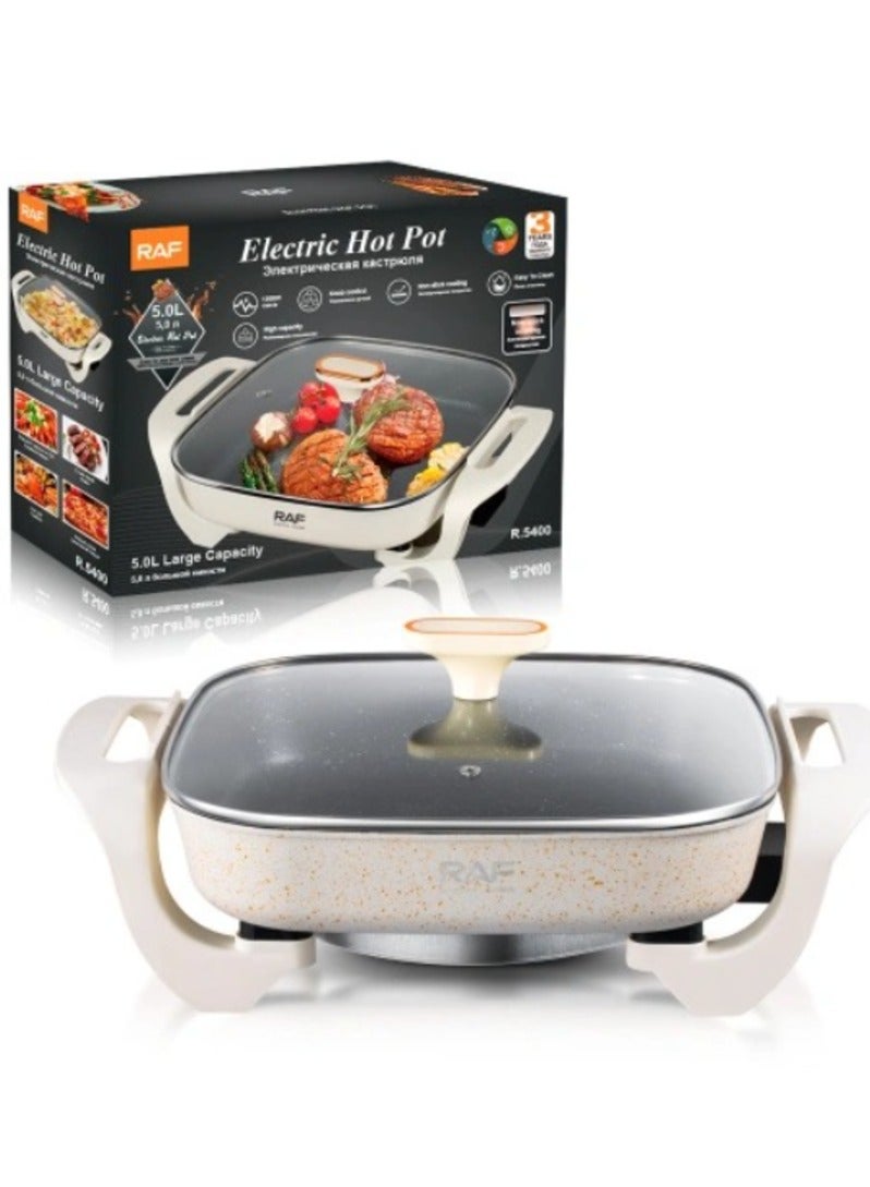 RAF Multi-functional Electric Knob Control 1200W 5L Non-stick coating Electric Hot Pot Cooking